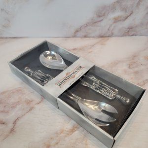 Halloween Skeleton Serving 11.5” Fork And Spoon Metal Set Haunted Manor